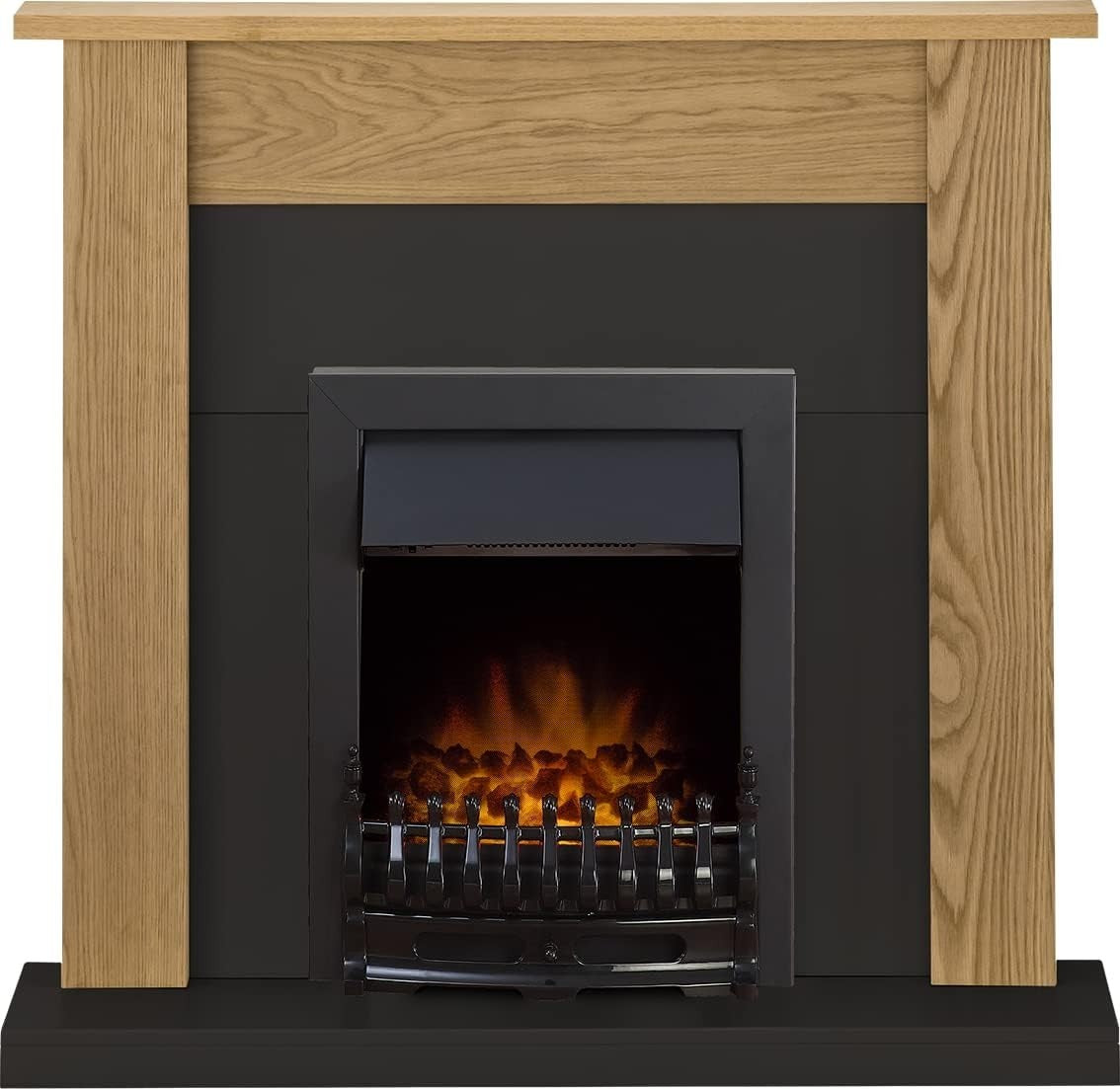 Electric Fireplace Suite 43” Oak & Black Wall Mount Flame Effect Heater
