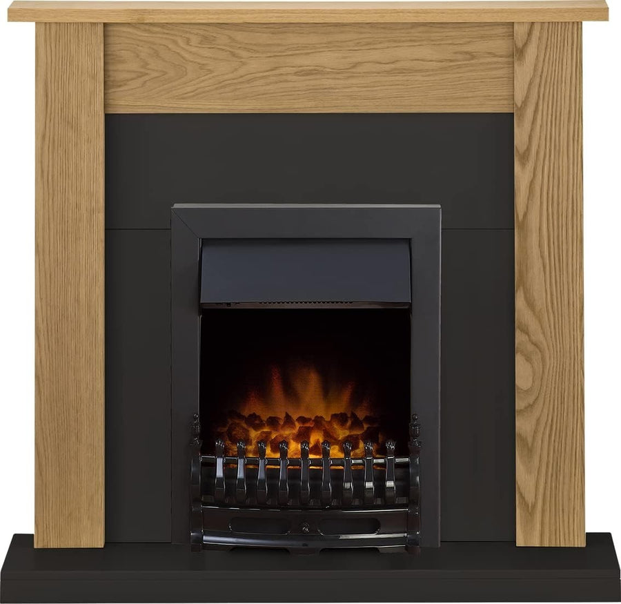 Electric Fireplace Suite 43” Oak & Black Wall Mount Flame Effect Heater