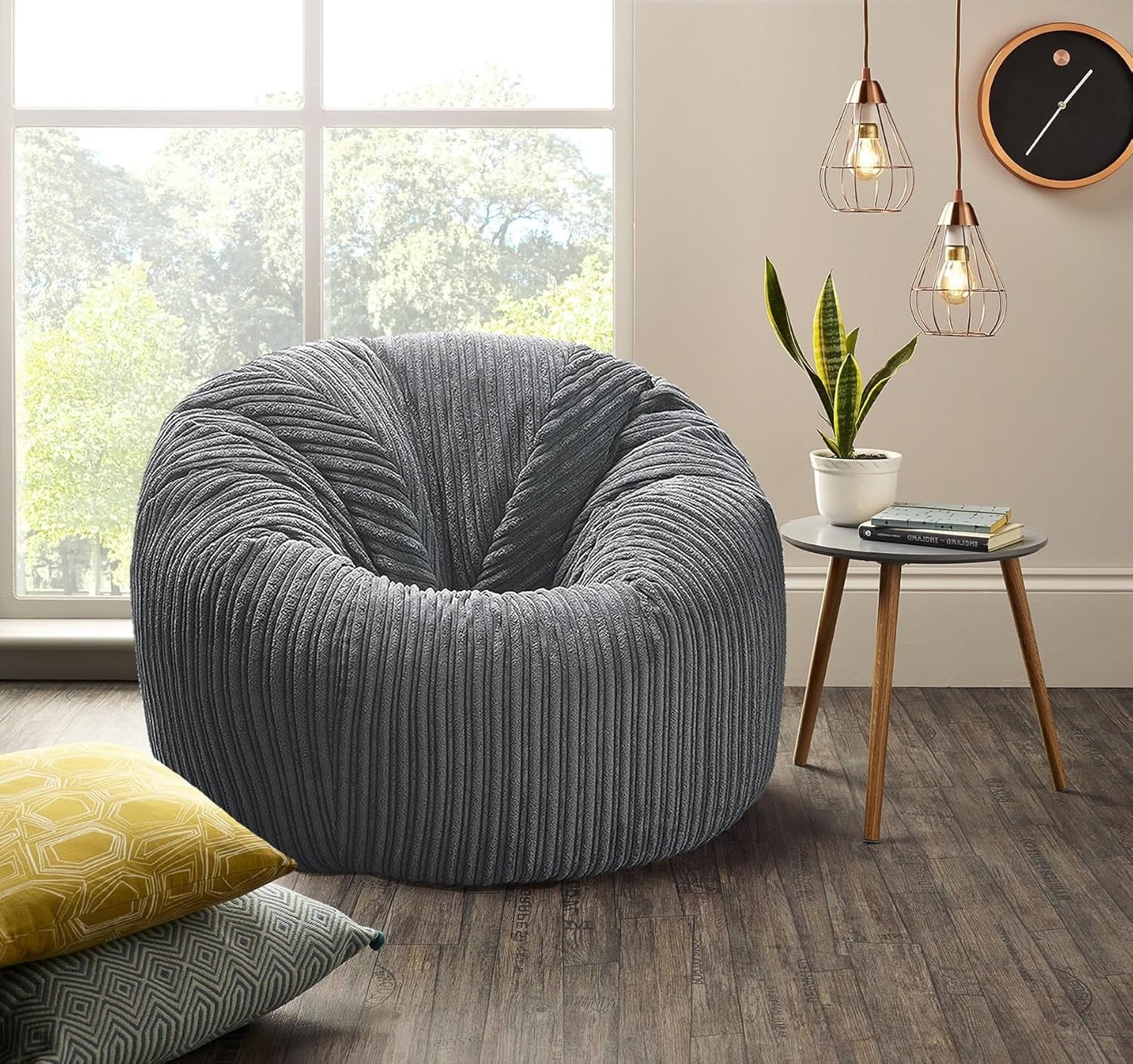 XXL Grey Cord Bean Bag Chair Adult Lounge Sofa Seat Floor Cushion Filled