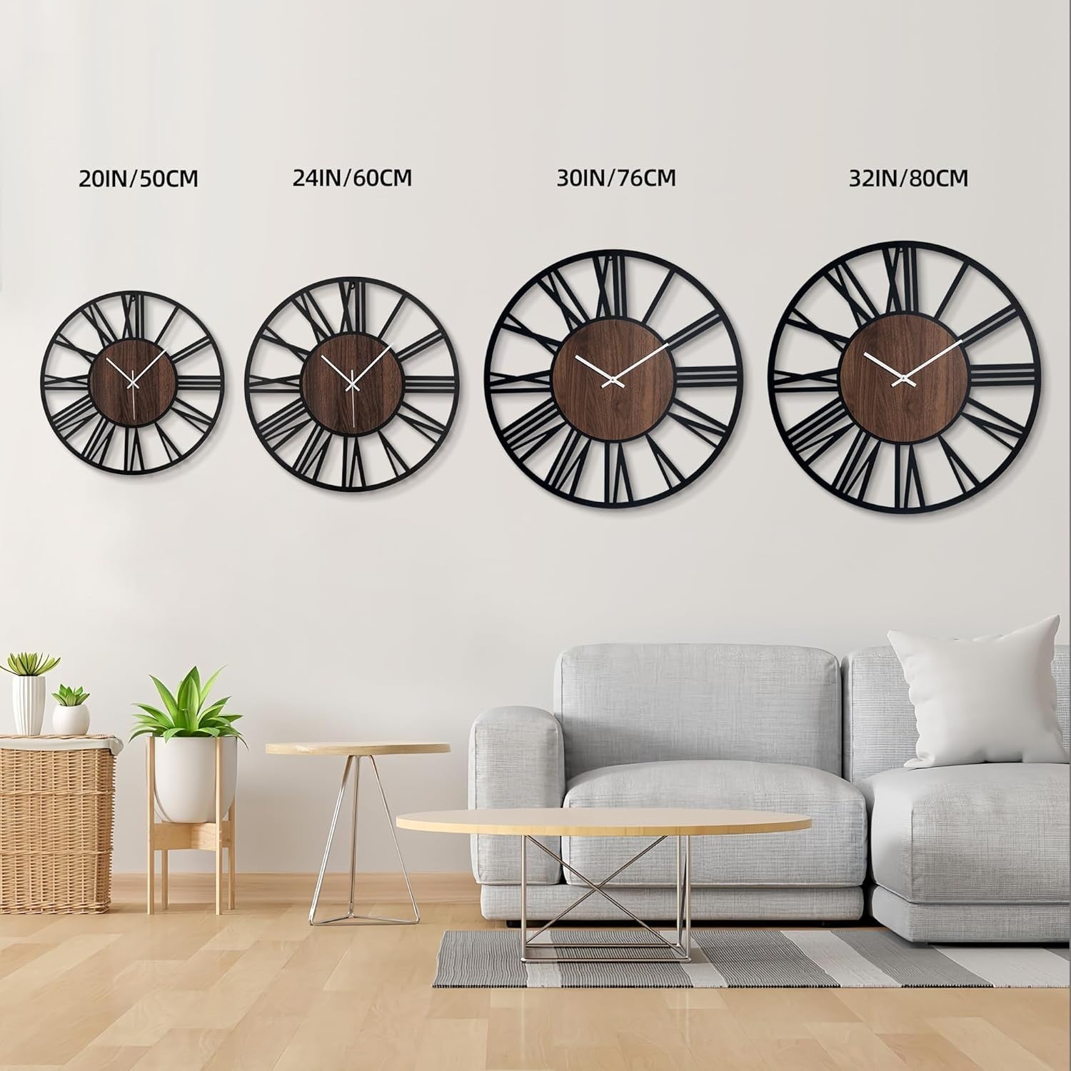 60cm Silent Wall Clock Light-Up Roman Numerals Night Sensor Decor