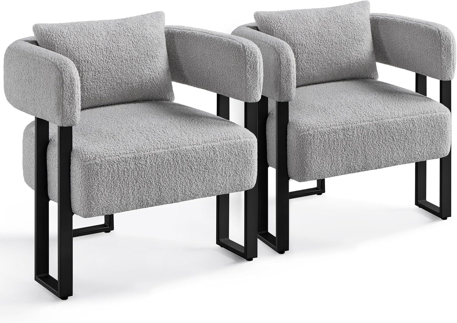 Boucle Tub Accent Chairs Set of 2 Grey Upholstered Armchairs