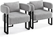 Boucle Tub Accent Chairs Set of 2 Grey Upholstered Armchairs