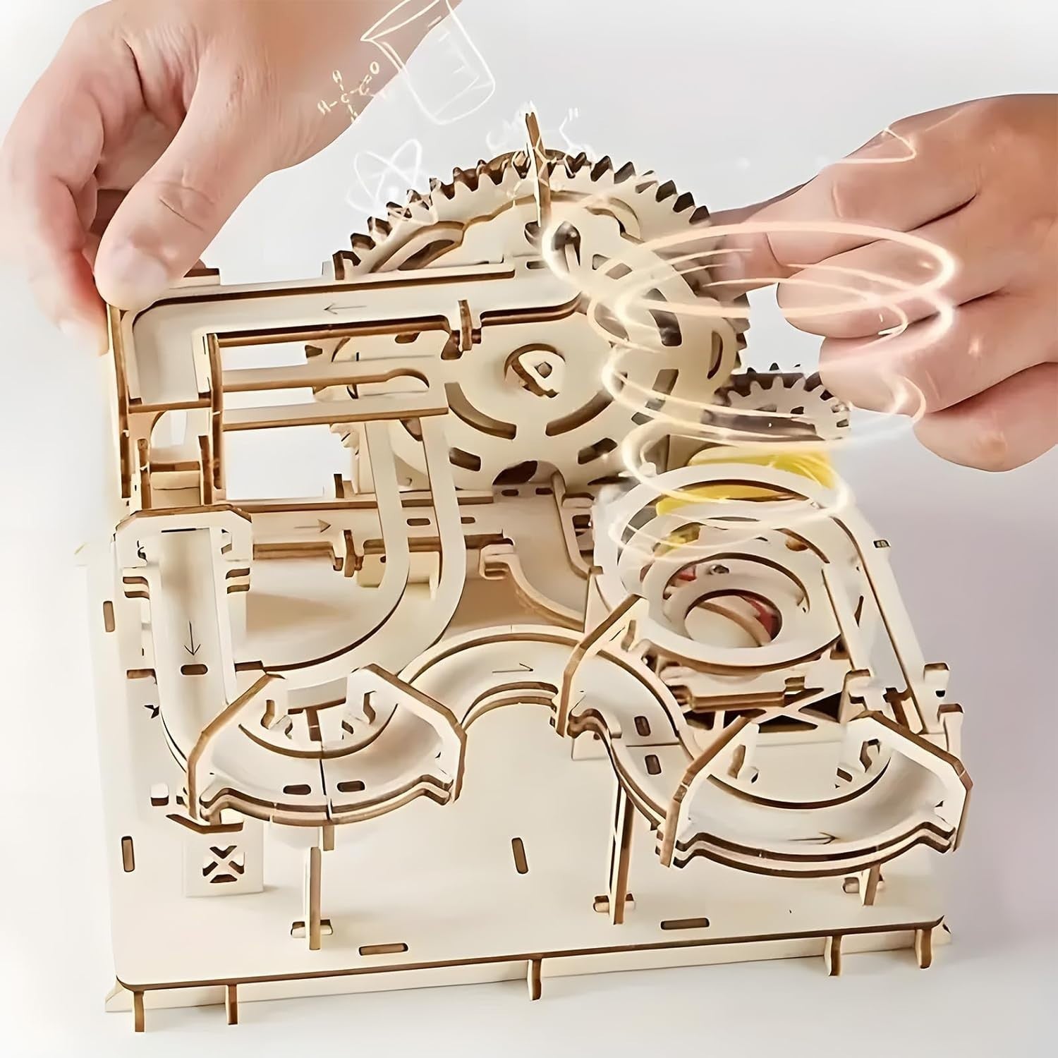 3D Wooden Marble Run Puzzle for Adults - Hand Cranked Mechanical Model