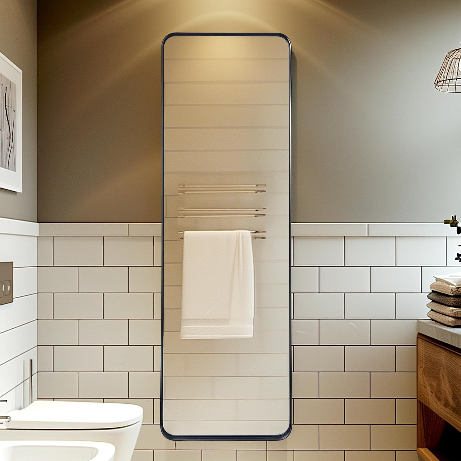 Large Full-Length Wall Mirror 161x52 cm Black Frame, Clear Reflection