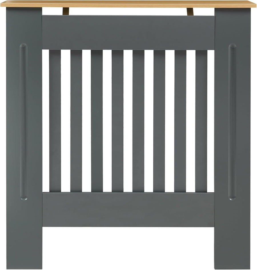 Modern Grey Radiator Cover Small Slatted Wood Cabinet 78cm Heating Cover