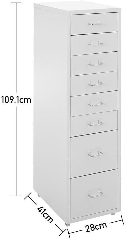 White 8 Drawer Metal Rolling Storage Tower Slim Under Desk File Unit