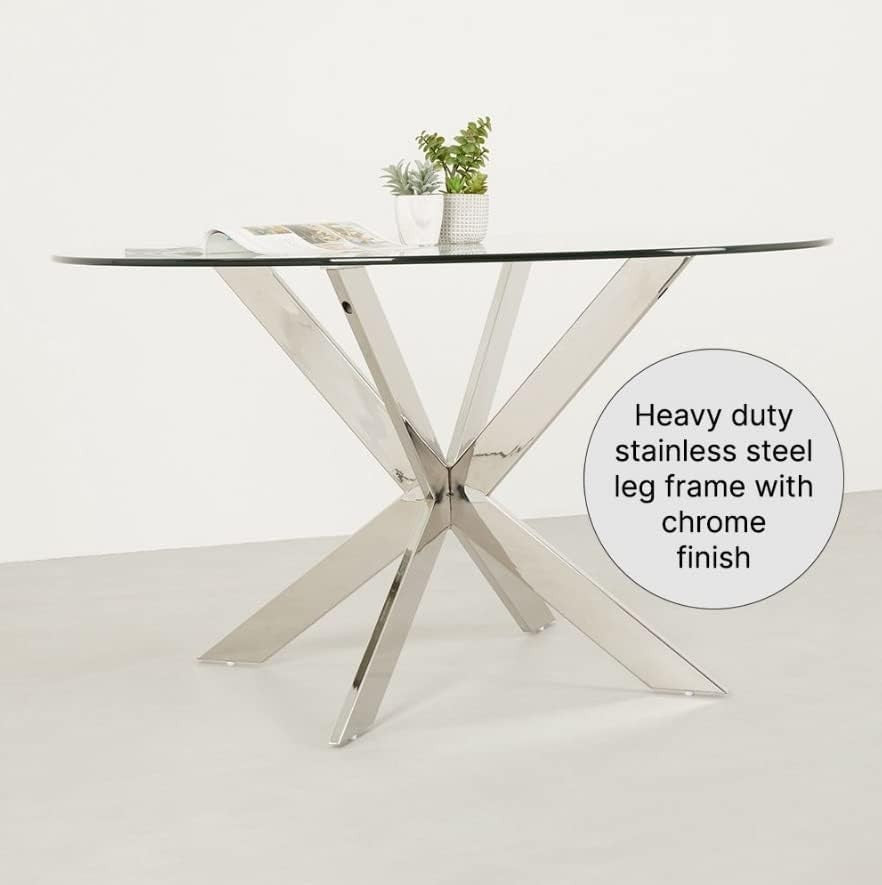 Round Glass Dining Table 130cm Chrome Legs 12mm Toughened Modern