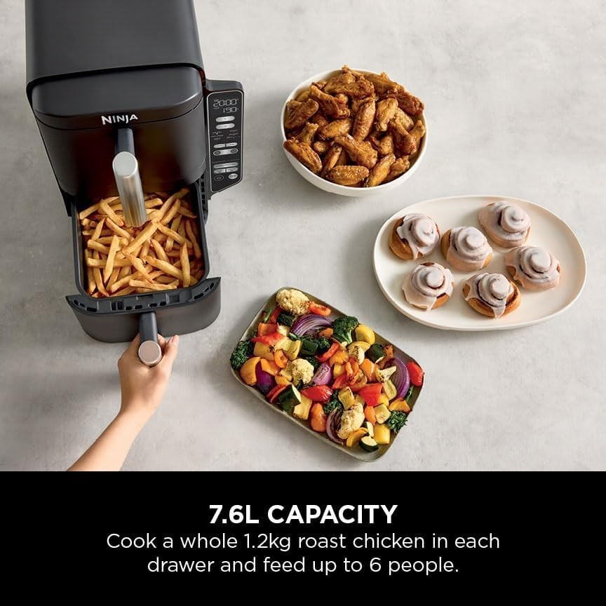 Vertical Double Stack Air Fryer 7.6L Dual Drawer 4 Level Space Saving
