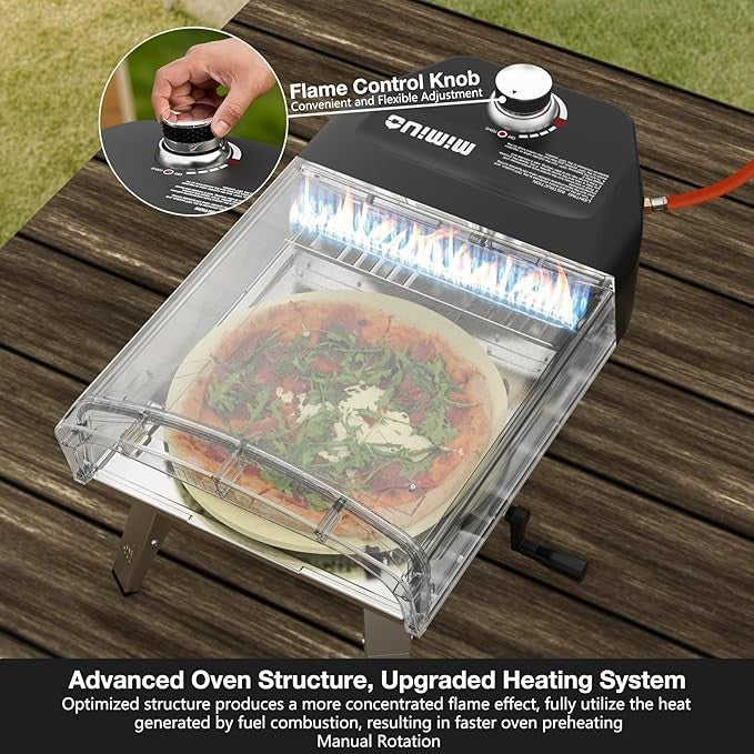 Outdoor Gas Pizza Oven 13" | Portable BBQ Oven w/ Stone, Peel & Rotation System