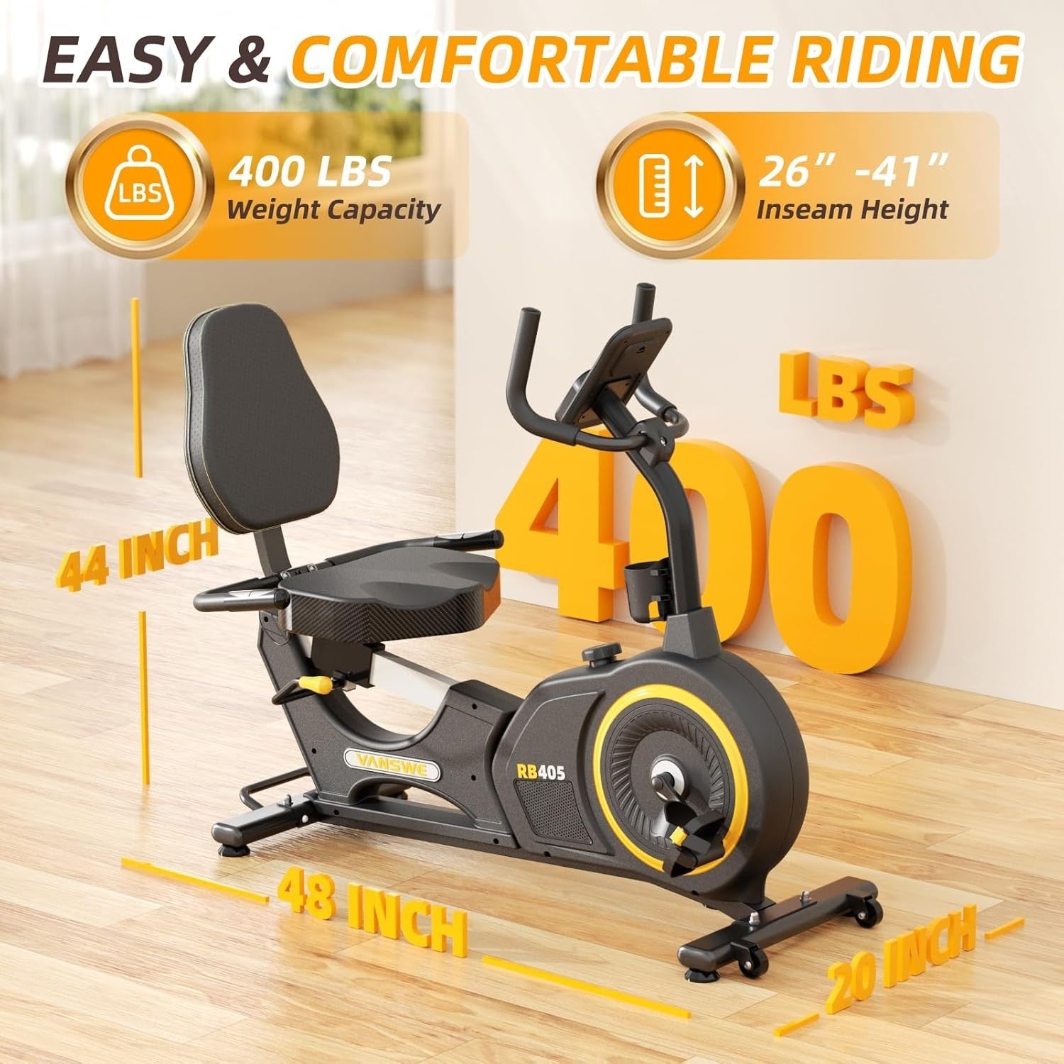 Recumbent Exercise Bike Magnetic Bluetooth LED Pulse 400LB Adjustable Seat Home