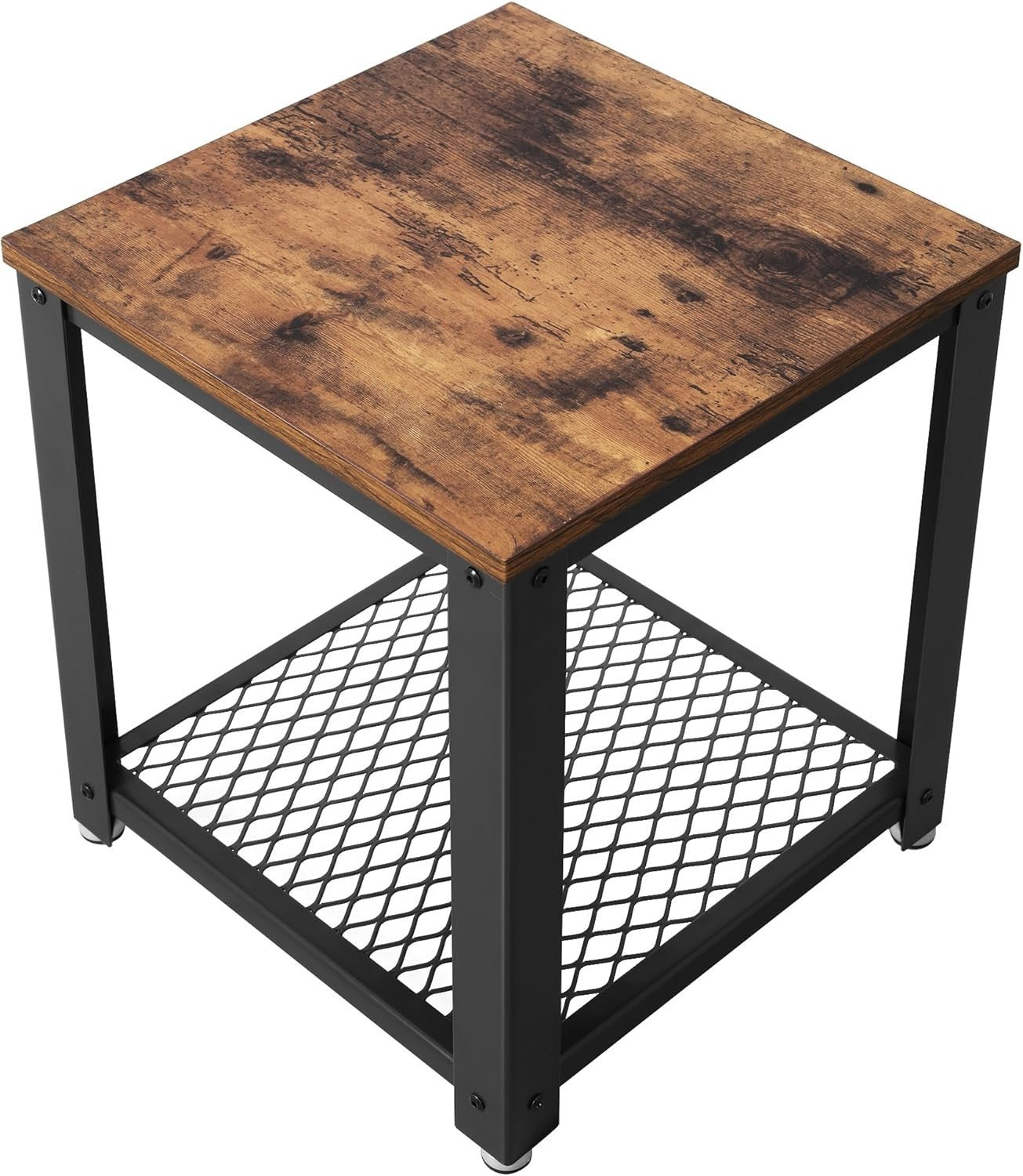 Industrial Side Table with Shelf, Sturdy Metal Frame, Rustic 45x55x55cm