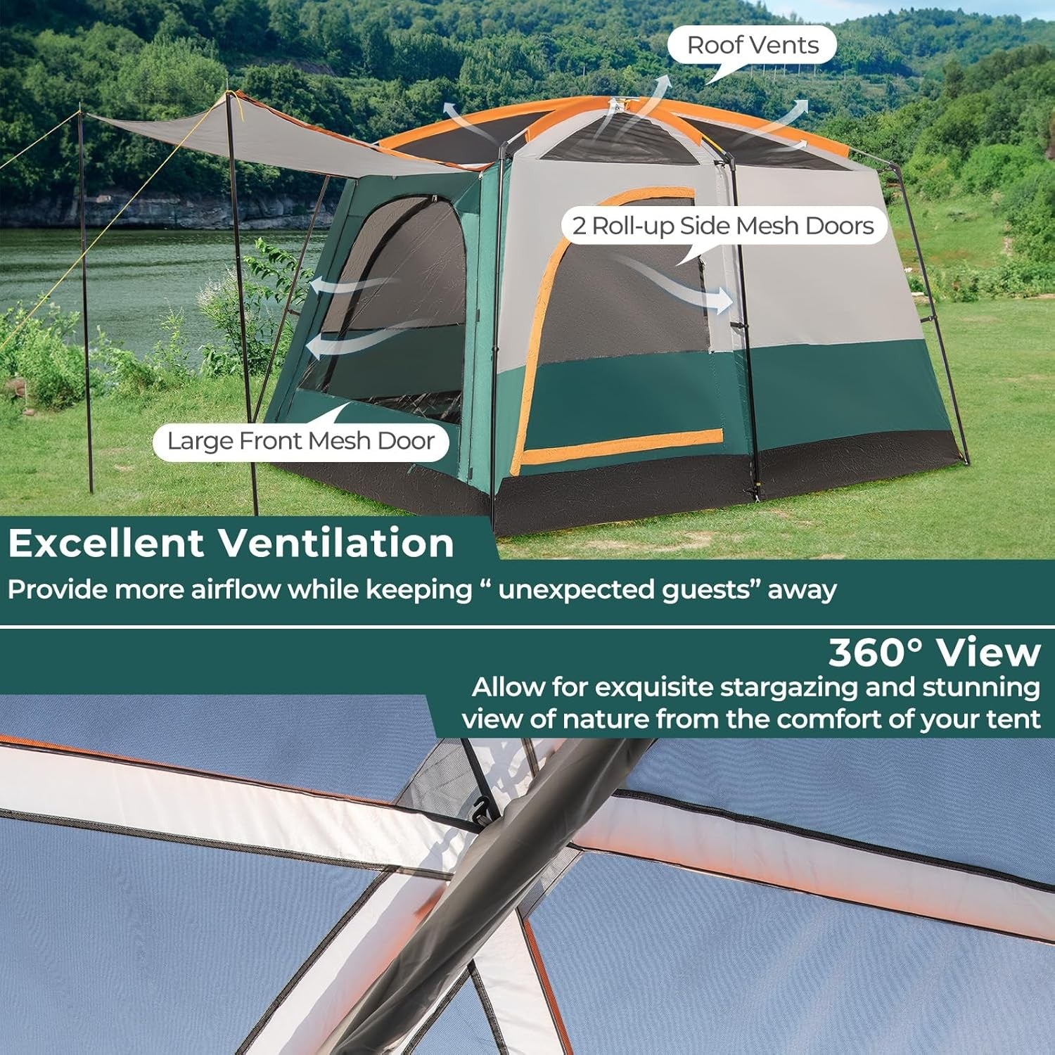 4-6 Person Family Camping Tent Waterproof 2-Room Rainfly Mesh