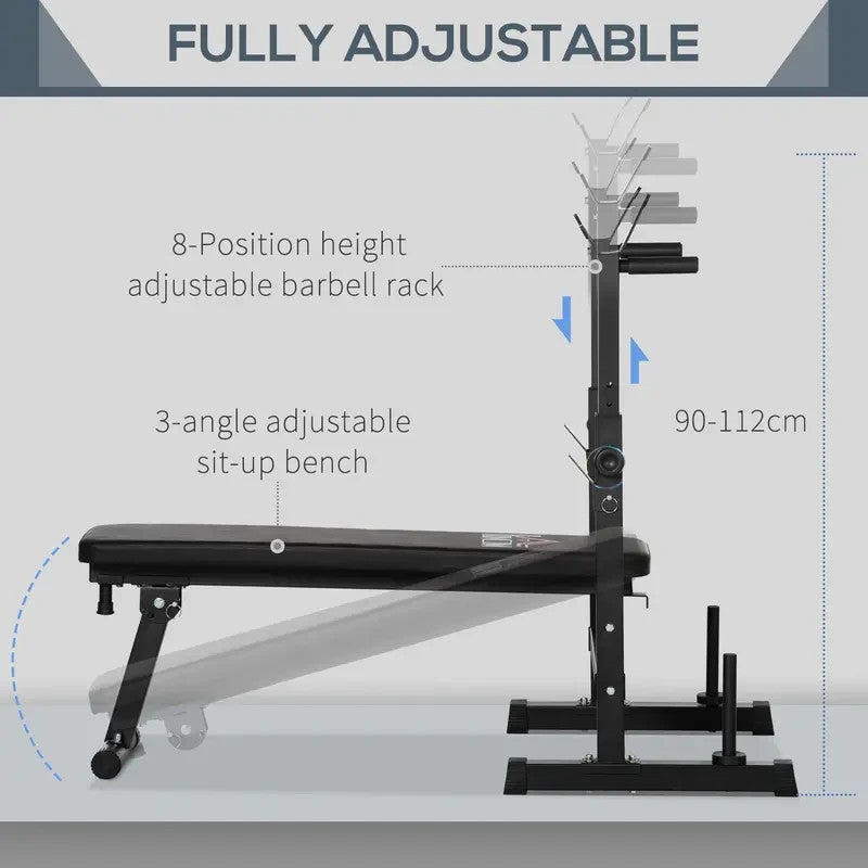 Adjustable Foldable Weight Bench w/ Barbell Rack Dip Station Home Gym