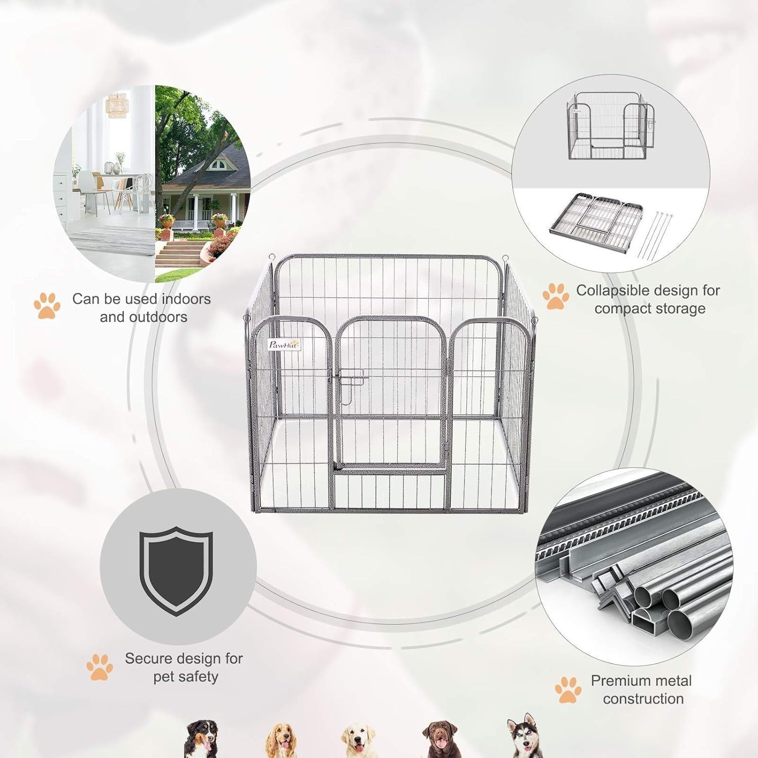 Heavy Duty Foldable Metal Pet Playpen 82x82x60cm Indoor Outdoor Kennel