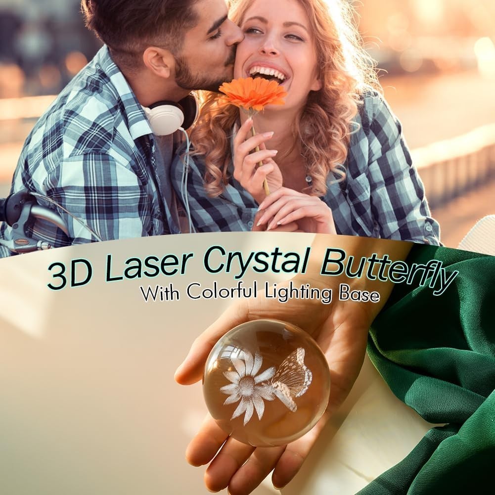 3D Butterfly Crystal Ball LED Light • Laser Etched Globe Ornament
