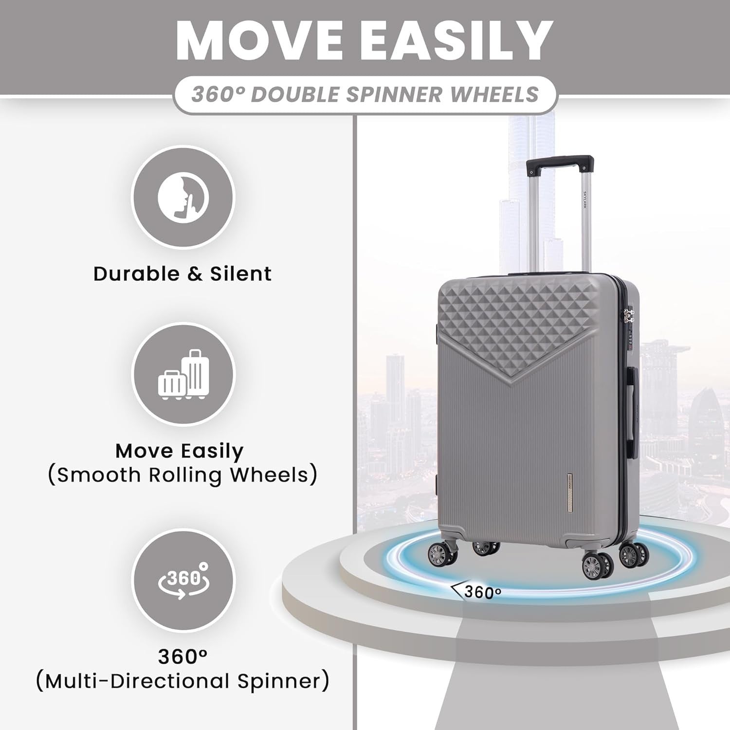 Medium 24” ABS Check In Suitcase Lightweight Hard Shell 4 Wheel Spinner