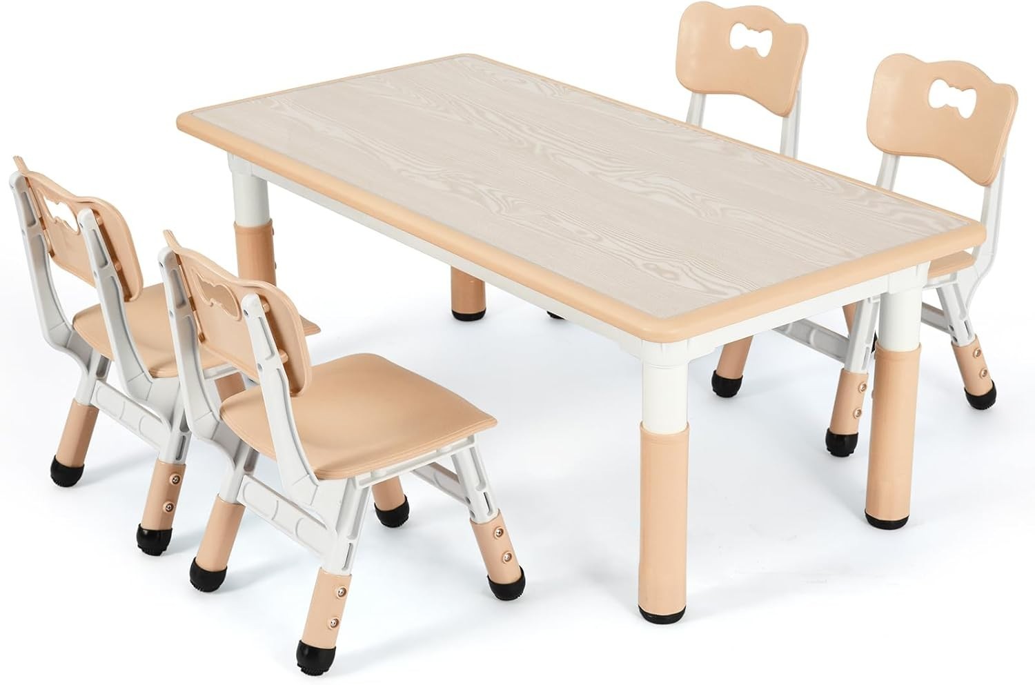 Kids Table and 4 Chairs Set Adjustable Height Durable Plastic Kids Furniture Yel