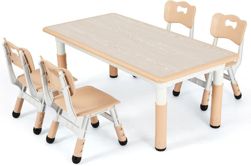 Kids Table and 4 Chairs Set Adjustable Height Durable Plastic Kids Furniture Yel
