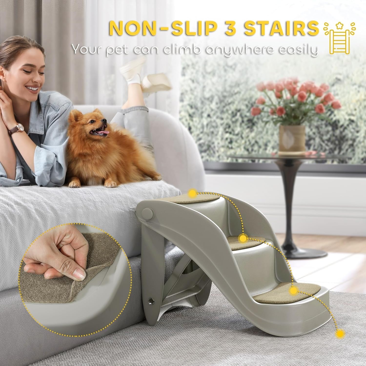Foldable Dog Steps 3 Tier Pet Stairs Non Slip for Bed Sofa 49x38x38cm
