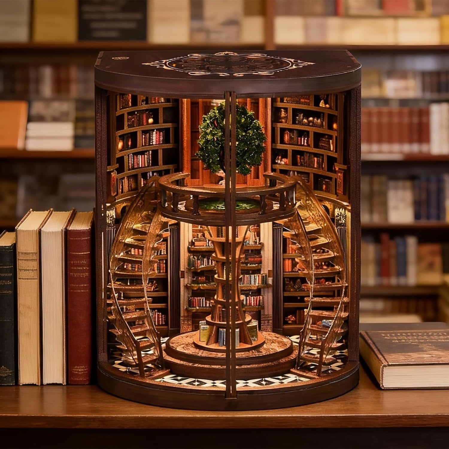 DIY Book Nook Library Kit LED Miniature Bookshelf Decor 3D Puzzle