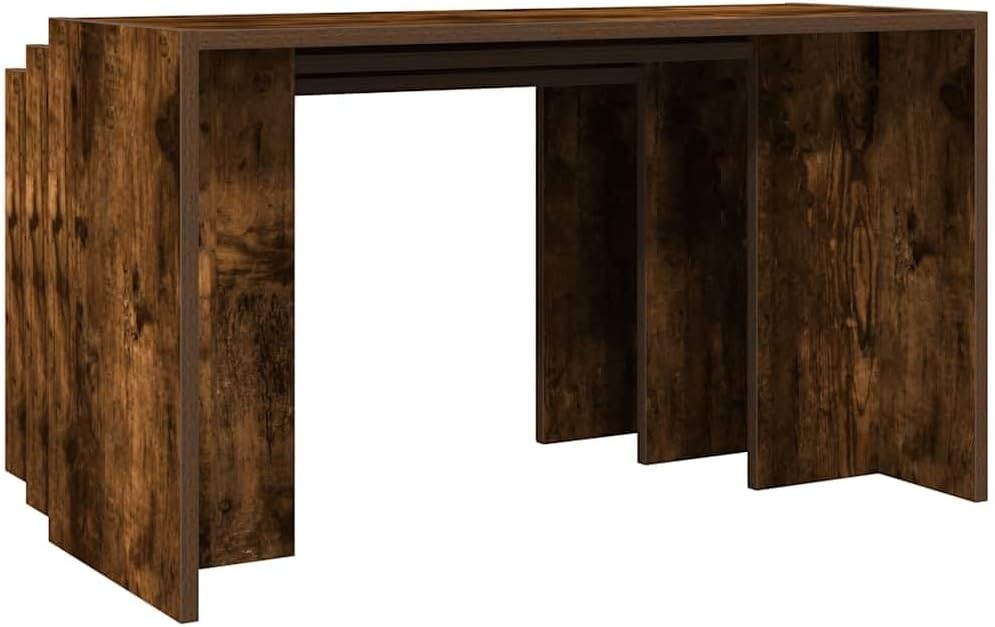 3 Pcs Nesting End Side Coffee Table Set Rectangular Smoked Oak Wood Stacking