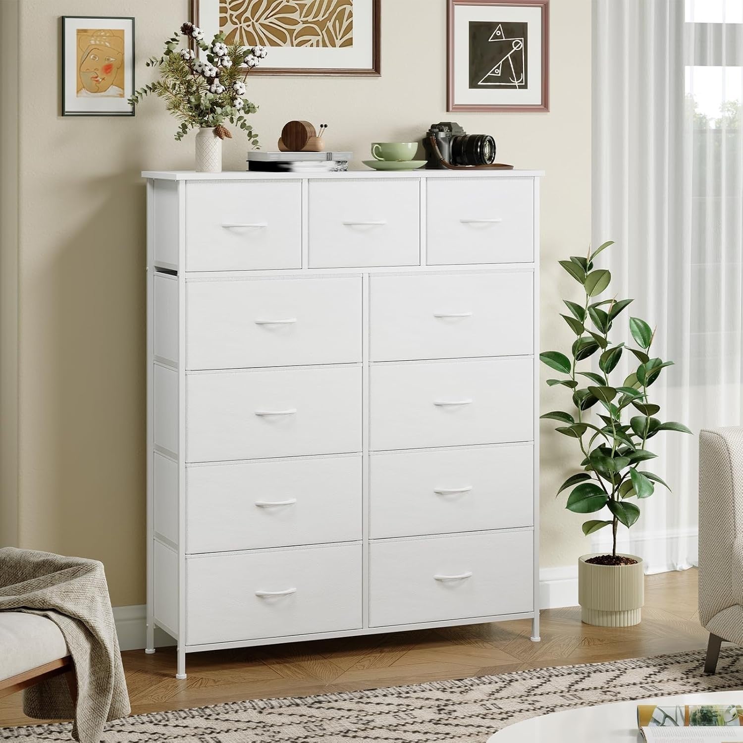 Tall White Chest of 11 Drawers Storage Unit Dresser for Bedroom Closet