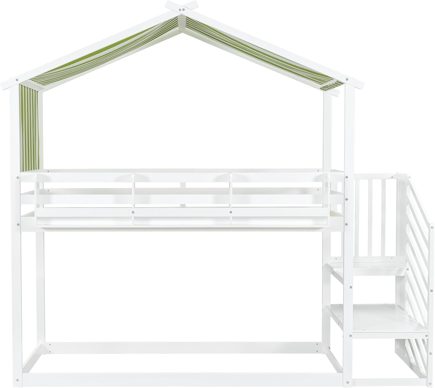 Kids Bunk Bed with Bookshelf & Stairs, Canopy Frame, No Mattress