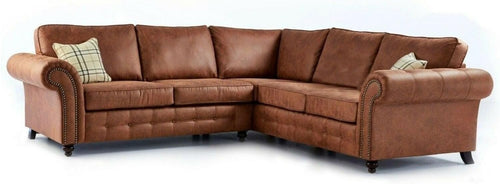 Luxury Brown L-Shaped Corner Sofa 5 Seater Faux Leather High Back Suite