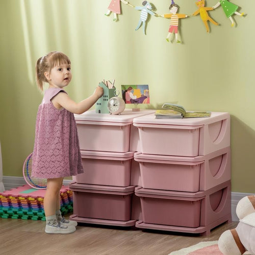 Kids Toy Storage Tower with 6 Drawers – Pink Plastic Chest Unit