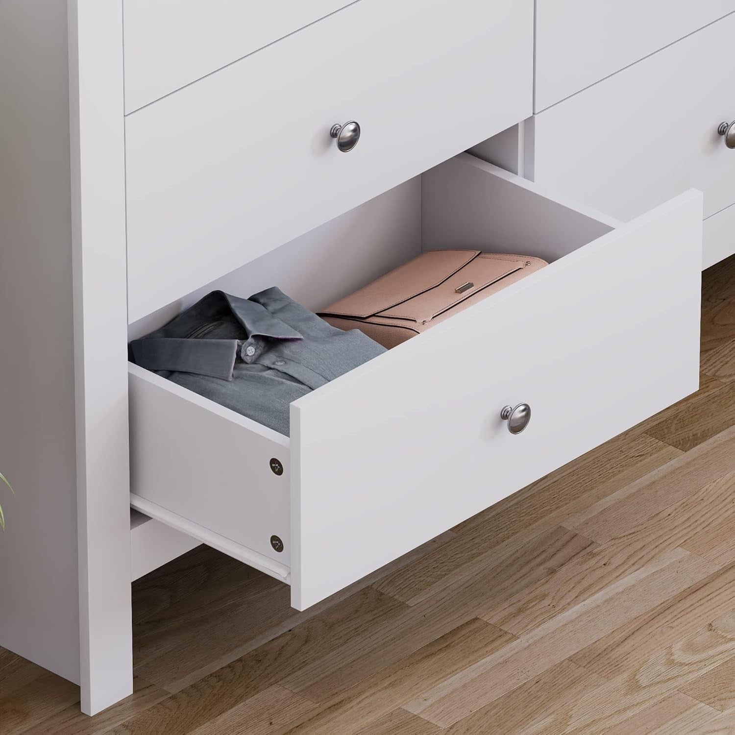 White 7-Drawer Wall-Mount Chest Modern Storage Cabinet Bedroom Organizer