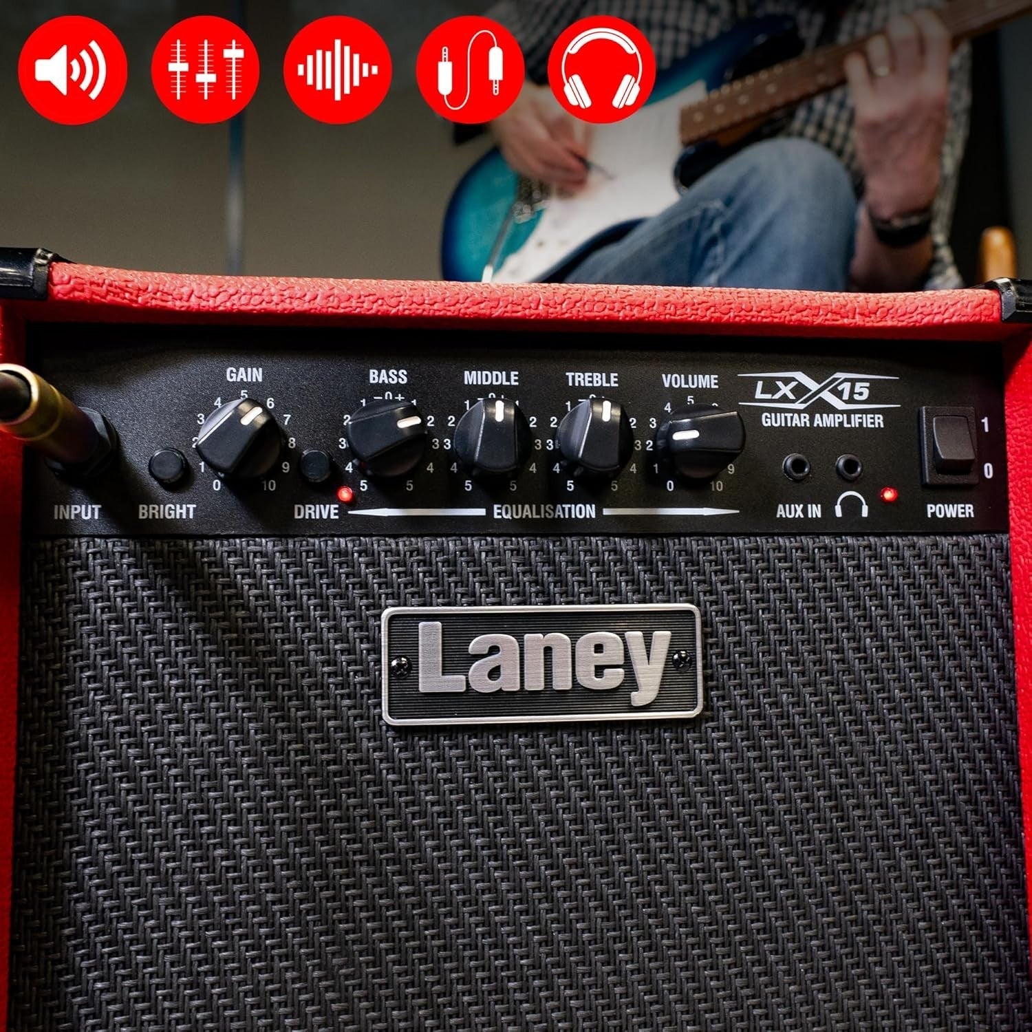 LX15 15W Electric Guitar Amp Portable Twin 5" Speakers Headphone AUX