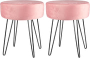 Set of 2 Pink Velvet Footstools Black Legs Modern Round Pouffe Seats