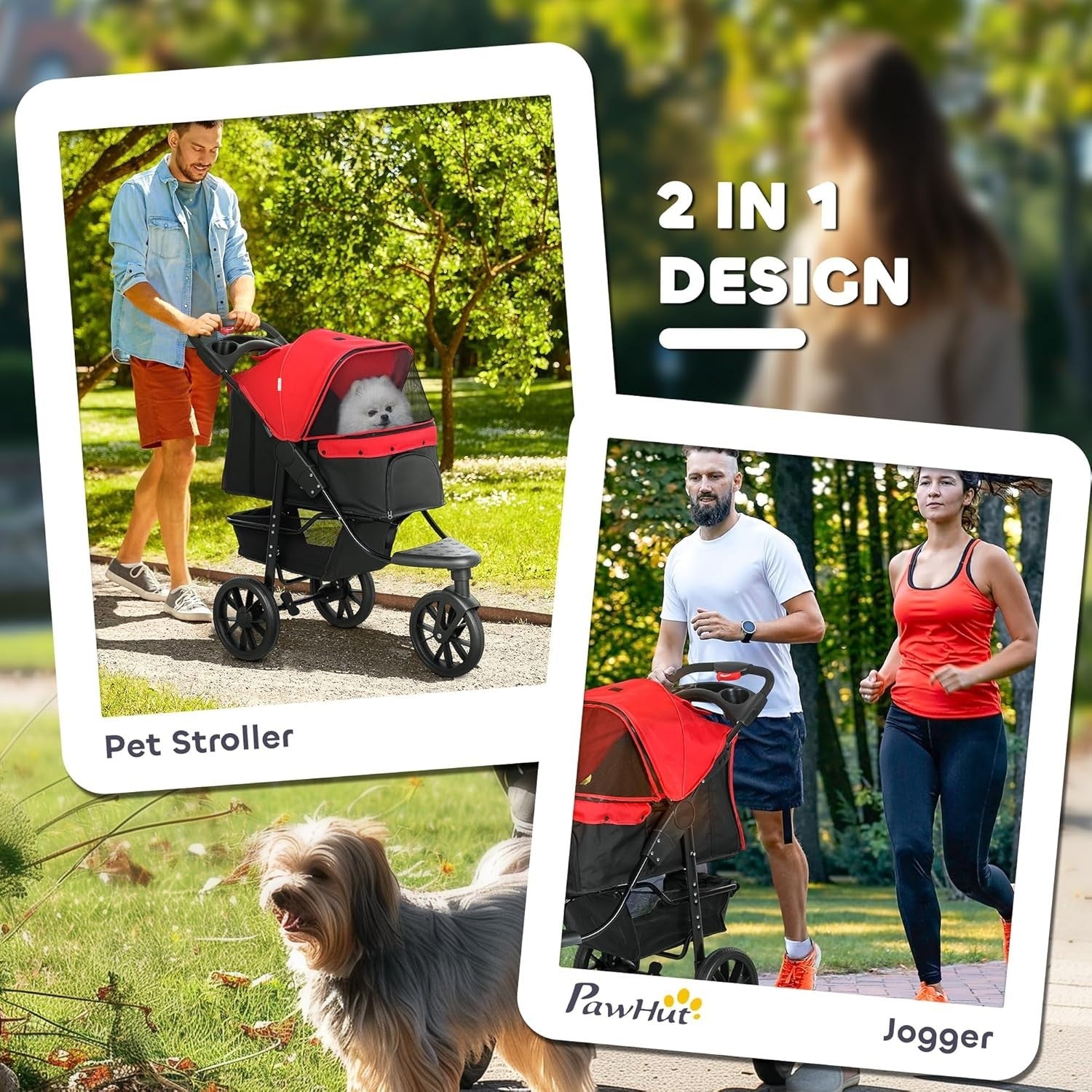 Foldable 3-Wheel Dog Stroller Red Pet Pram Small Dogs Cats Jogging Pushchair