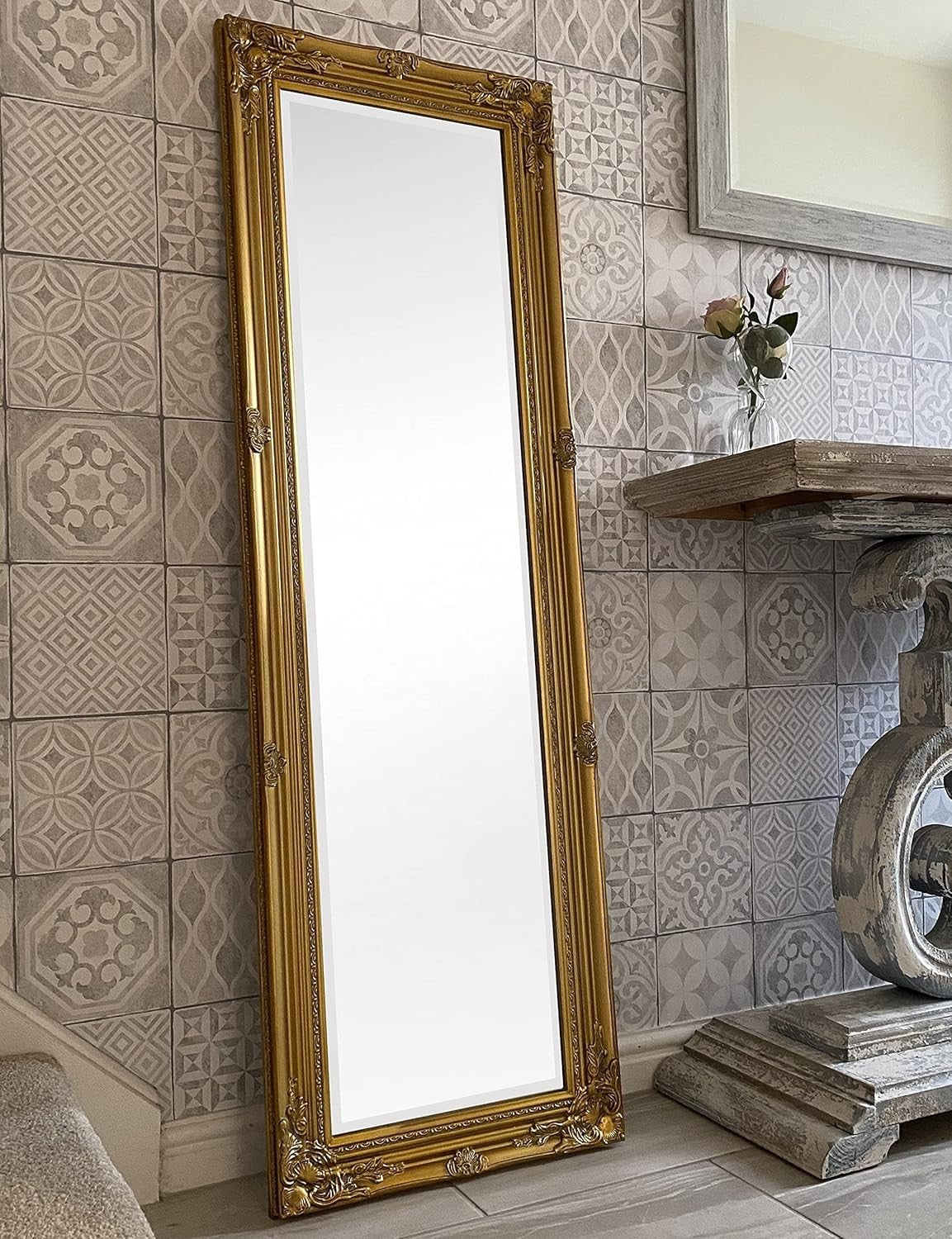 Gold Full Length Mirror 124x40cm Ornate Frame Floor Standing Dressing