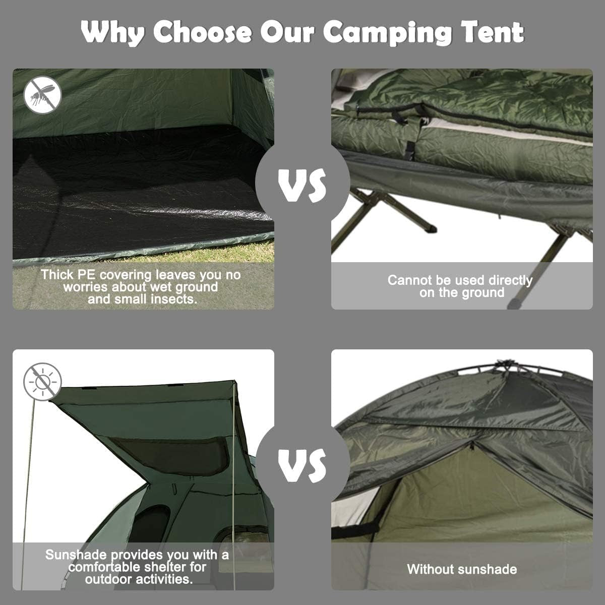 2-Person Waterproof Camping Tent Bed with Air Mattress & Sleeping Bag