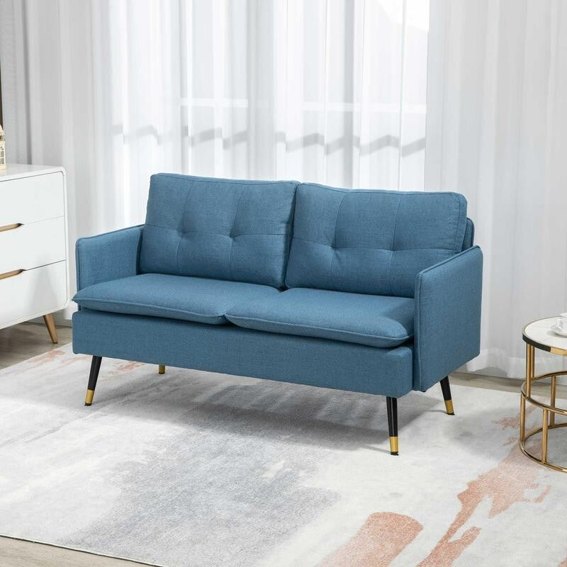 2 Seater Sofa Dark Blue Fabric Couch Tufted Armchair for Small Spaces