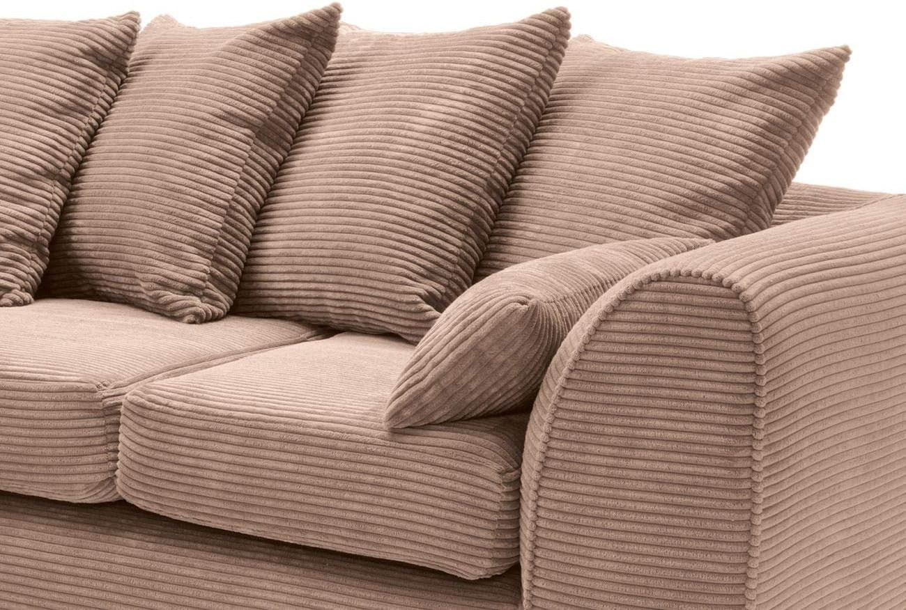 Brown Jumbo Cord L Shaped Sofa | Deep Cushions | Water Repellent Fabric | 4 Seat