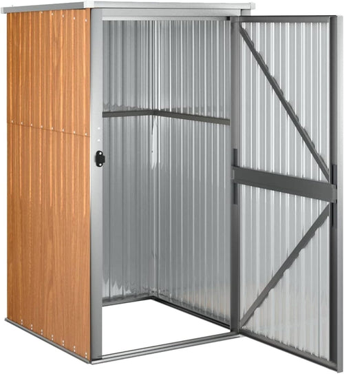 Outdoor Metal Garden Storage Shed with Sloped Roof & Handle Brown 88x89x161cm