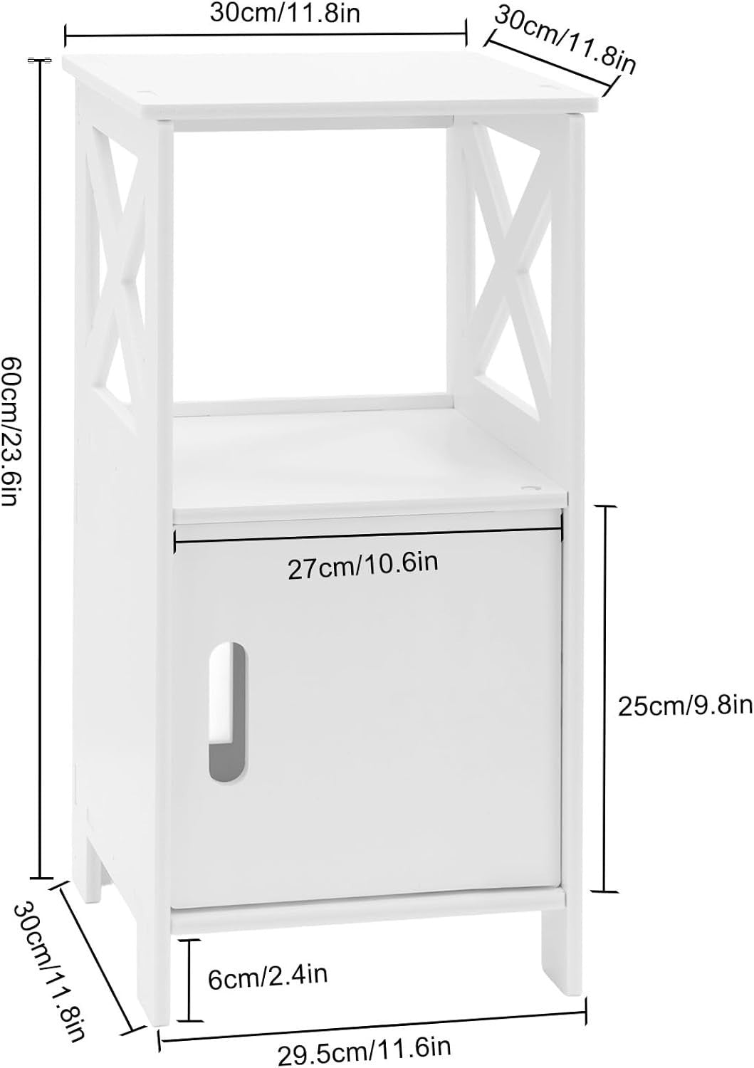 Compact 2-Tier Wooden Bedside Table with Drawer & Open Shelf White