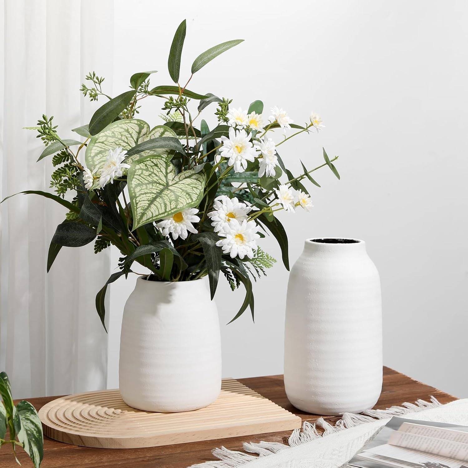 White Ceramic Vase 18cm Rustic Flower Holder Pampas Modern Home Decor