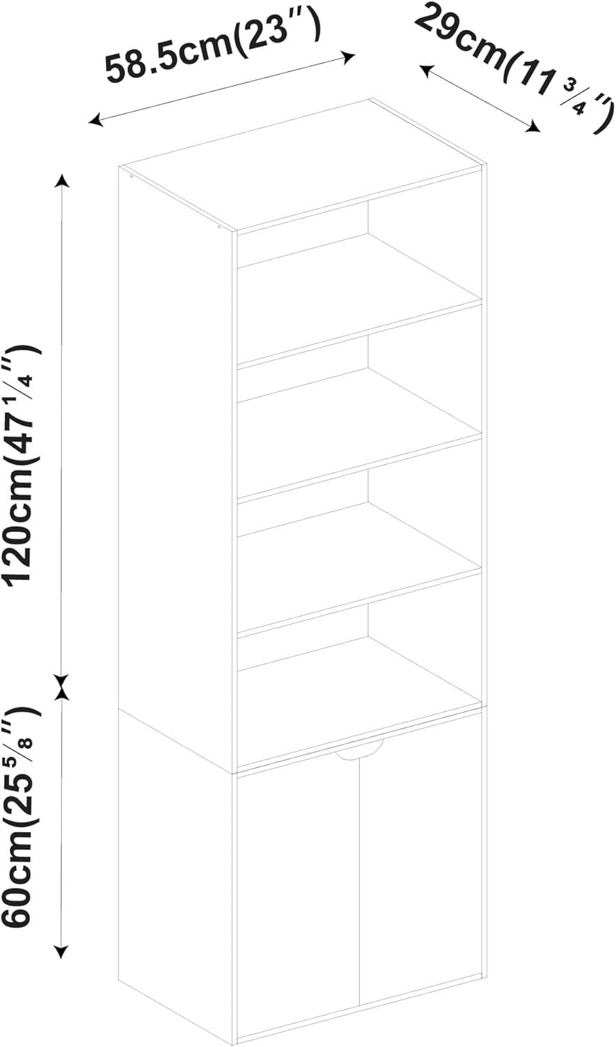 Grey 6 Tier Bookcase with Cupboard Modern Storage Shelf 29D x 58.5W x 180H