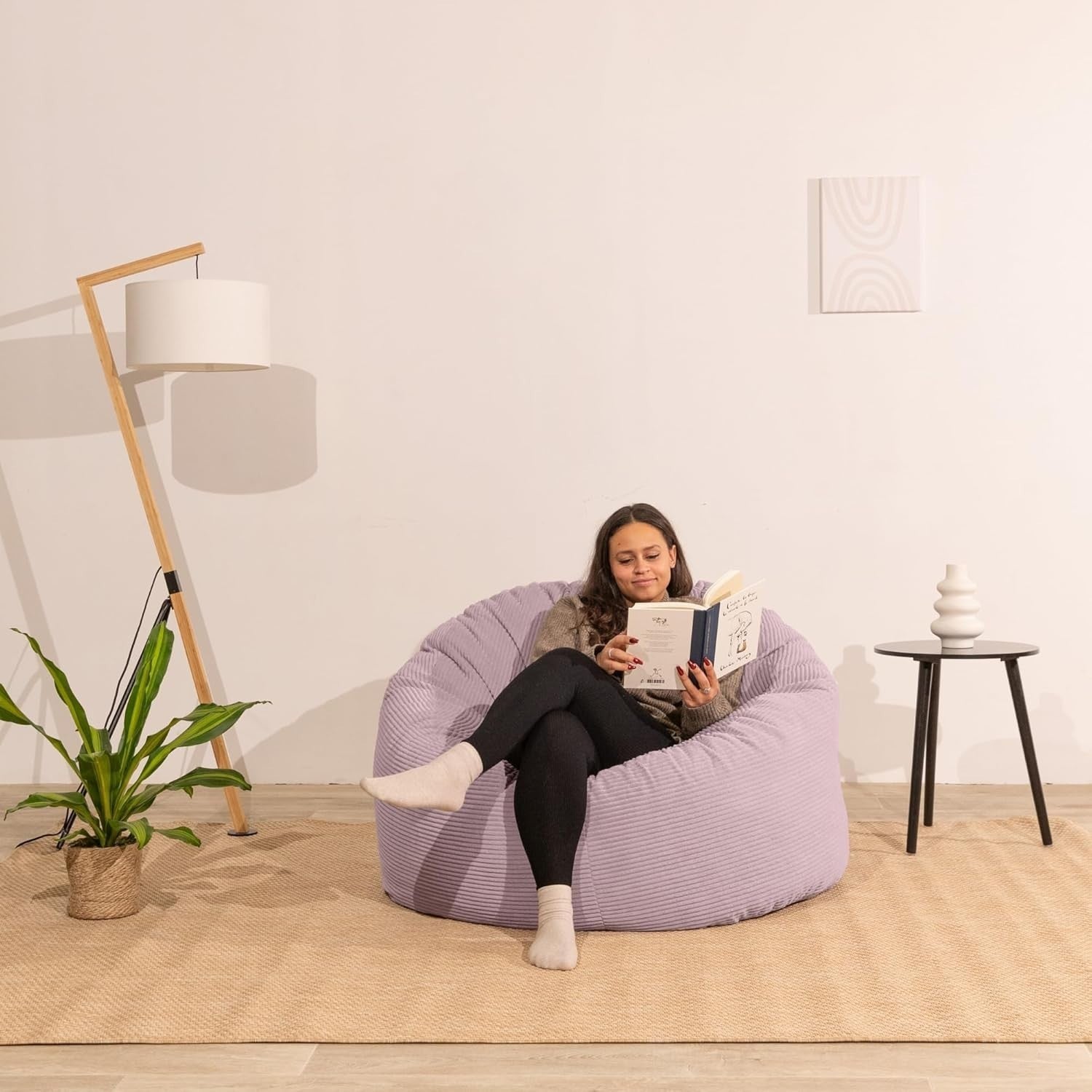 Large Corduroy Bean Bag Chair Sofa | Soft Foam Filled | Back Support | Adult