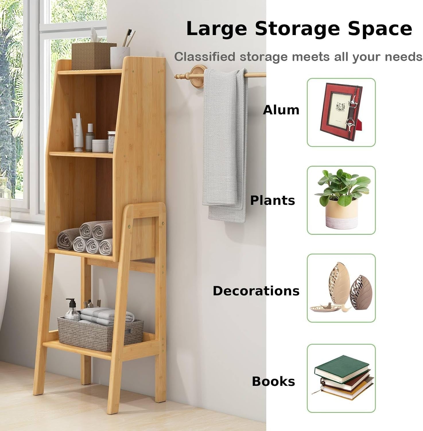 Tall Bamboo 4-Tier Bookcase Storage Shelf Unit Wooden Display Rack Home Office