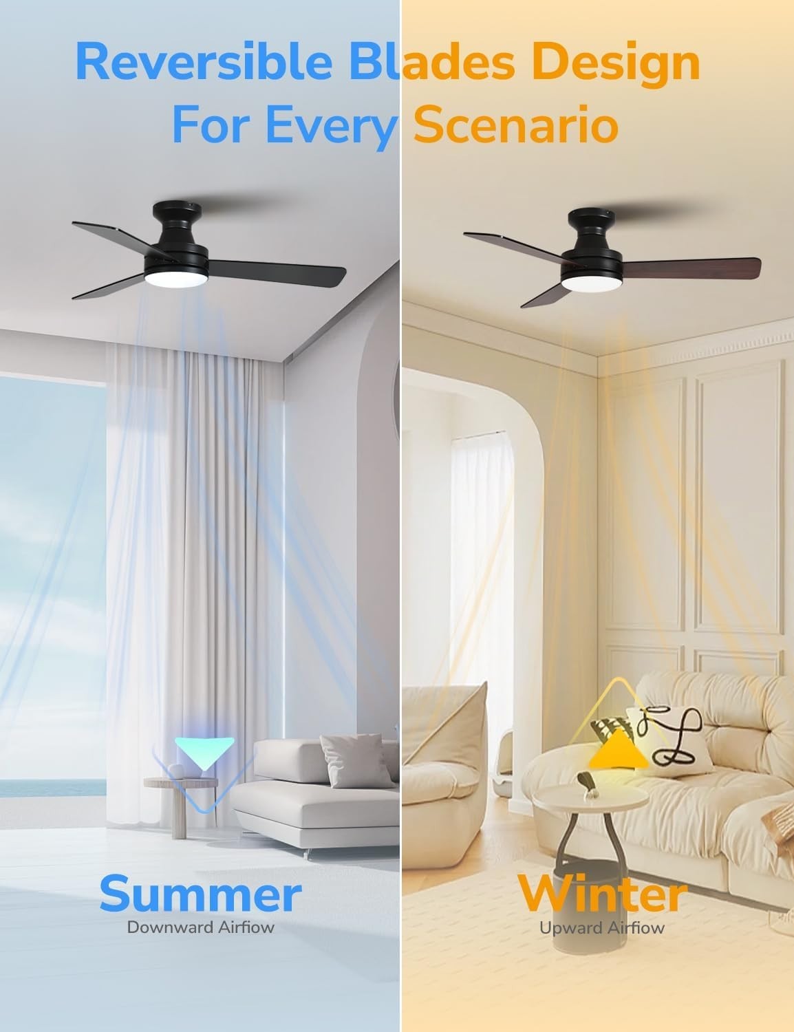 Orison 42"" Ceiling Fan with Lights, RGB Backlight, 6 Speeds, App & Remote
