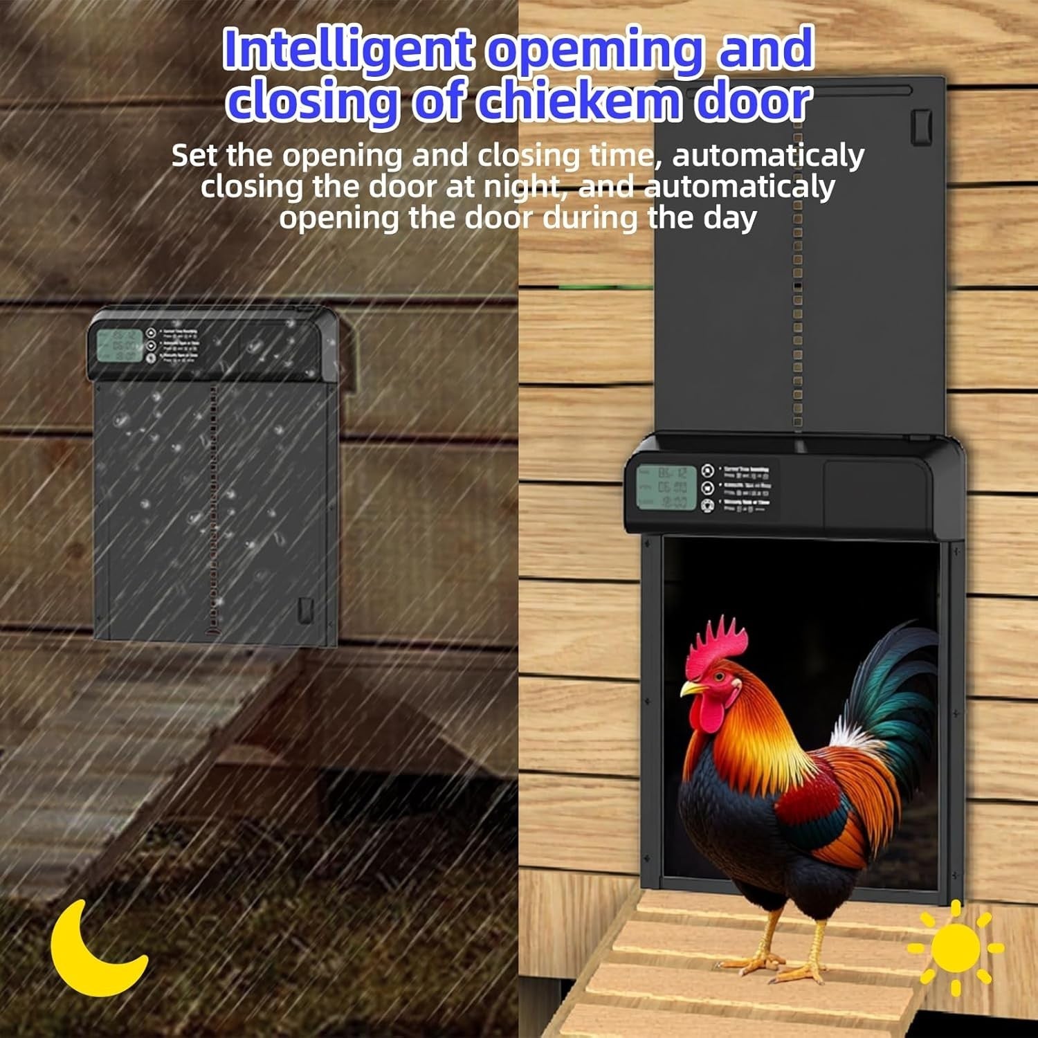 Automatic Chicken Coop Door Large Aluminium Timer LCD Anti Pinch