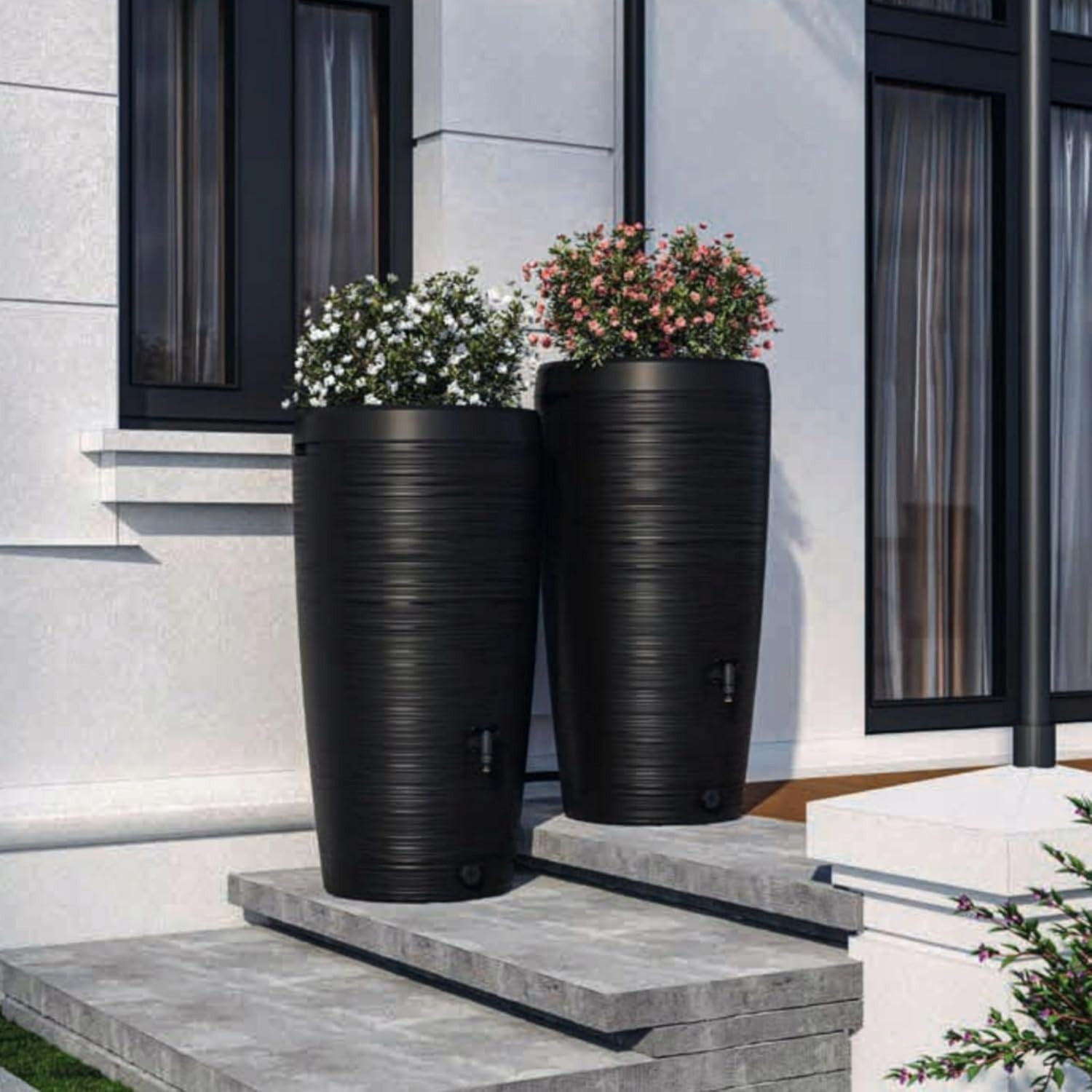 240L Light Grey Rainwater Tank with Planter Top Tap Connector Kit Garden Barrel