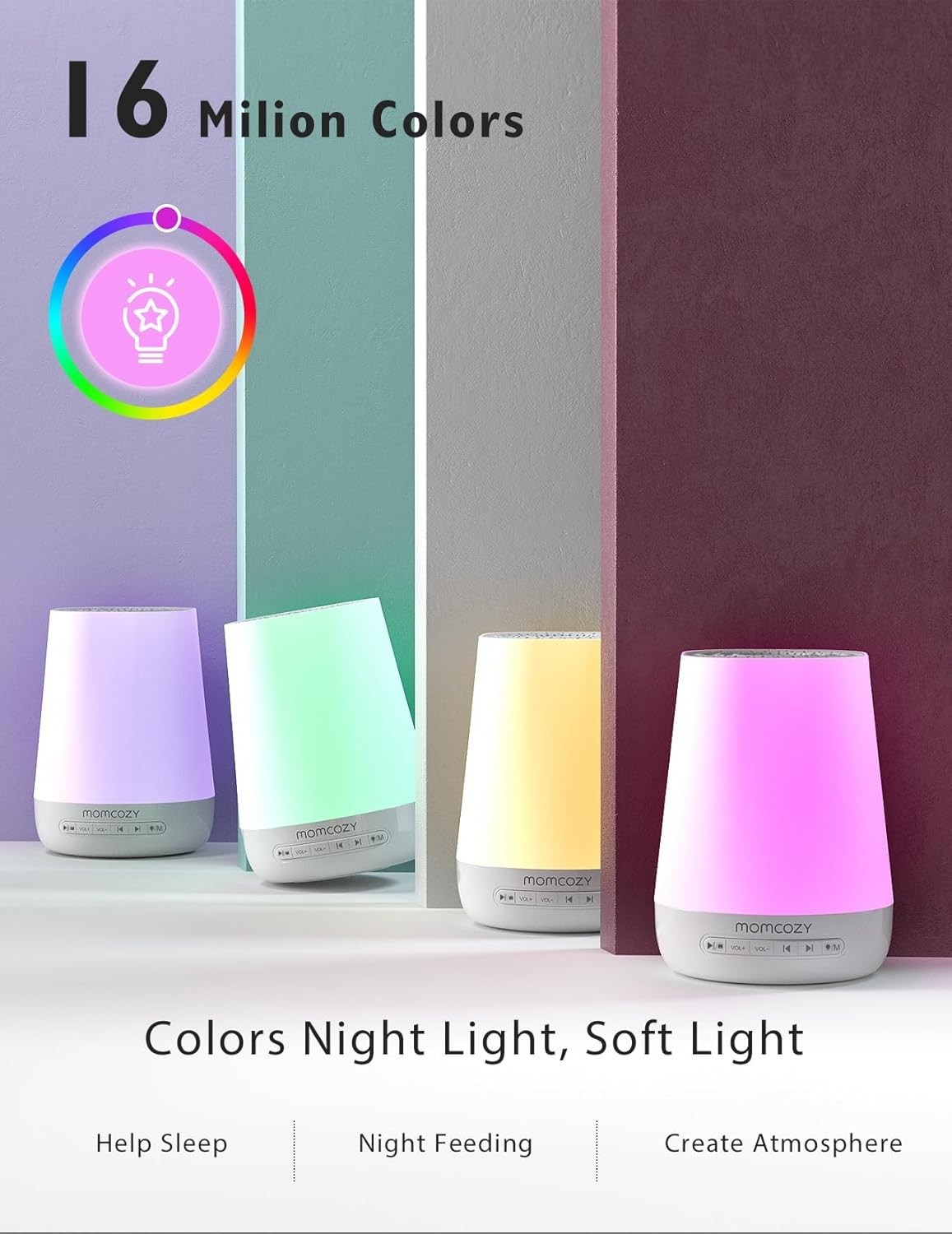 Baby White Noise Machine | 34 Soothing Sounds + Night Light & Timer