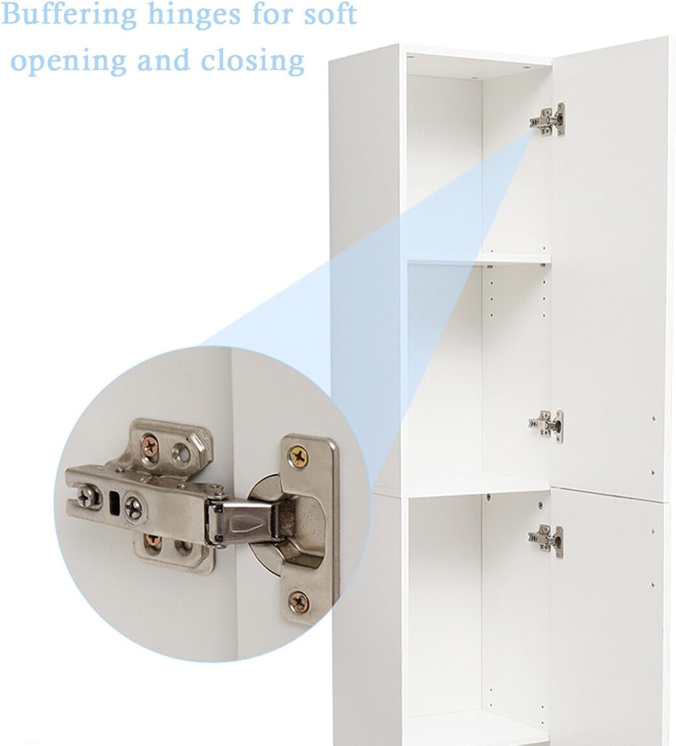 Tall White Bathroom Storage Cabinet with Double Doors & 4 Shelves