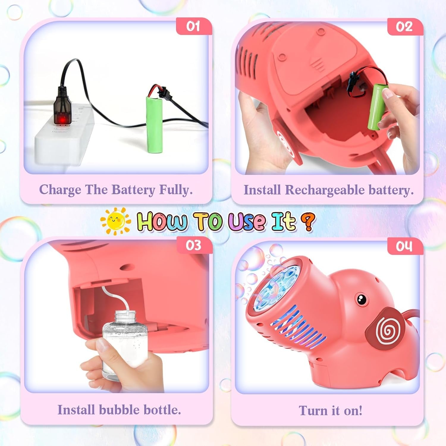 Bubble Gun LED Lights 10000 Bubbles Pink Toy
