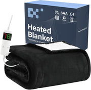 Electric Heated Throw Blanket Black Soft Fleece 10 Heat Levels Timer 130x160cm